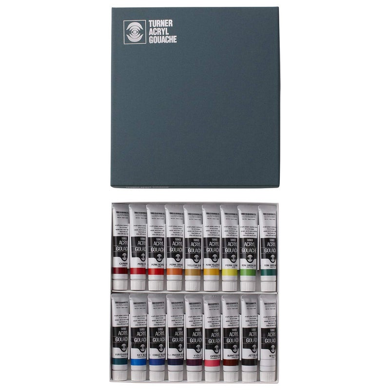 Turner Colour Works Turner Acrylic Paint Set Artist Acryl Gouache - Super Concentrated Vibrant Acrylics, Fast Drying, Velvety Matte Finish - [Set of 18 | 20 ml Tubes] - Image 1